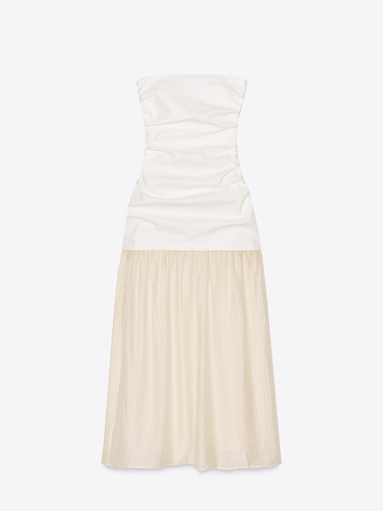 Zara Dresses & Skirts - Zara Strapless White and Cream Midi Dress New with Tags